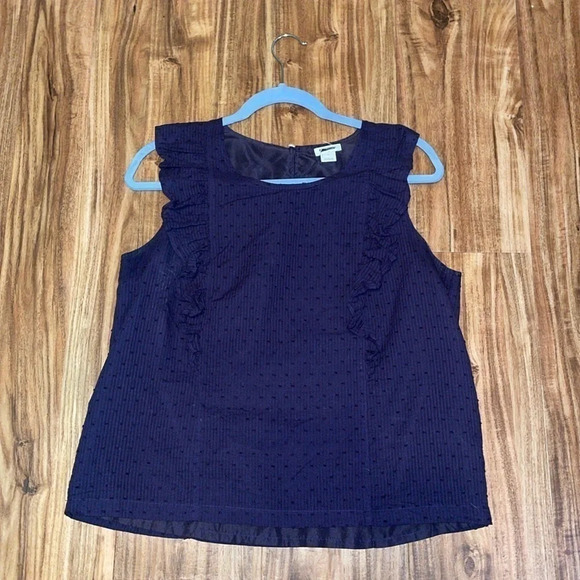 Banana Republic womens blouse 10 medium shirt dot navy blue ruffle work casual - Picture 1 of 8
